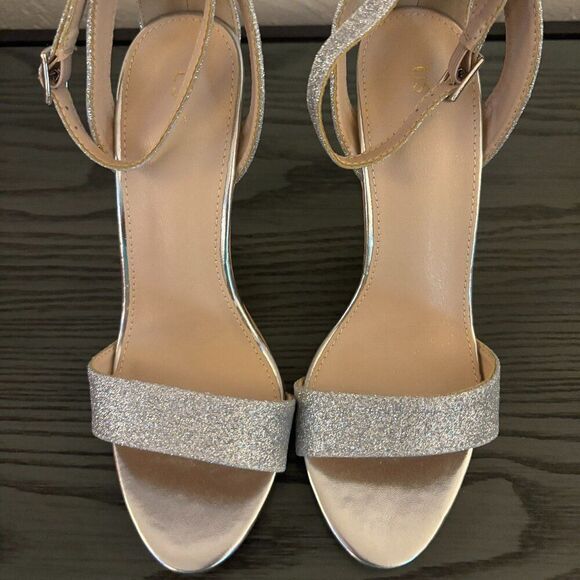 Shoes - Women's Silver Glitter Fashion Stilettos Open Toe Pump Heel - Size 6 - 1160